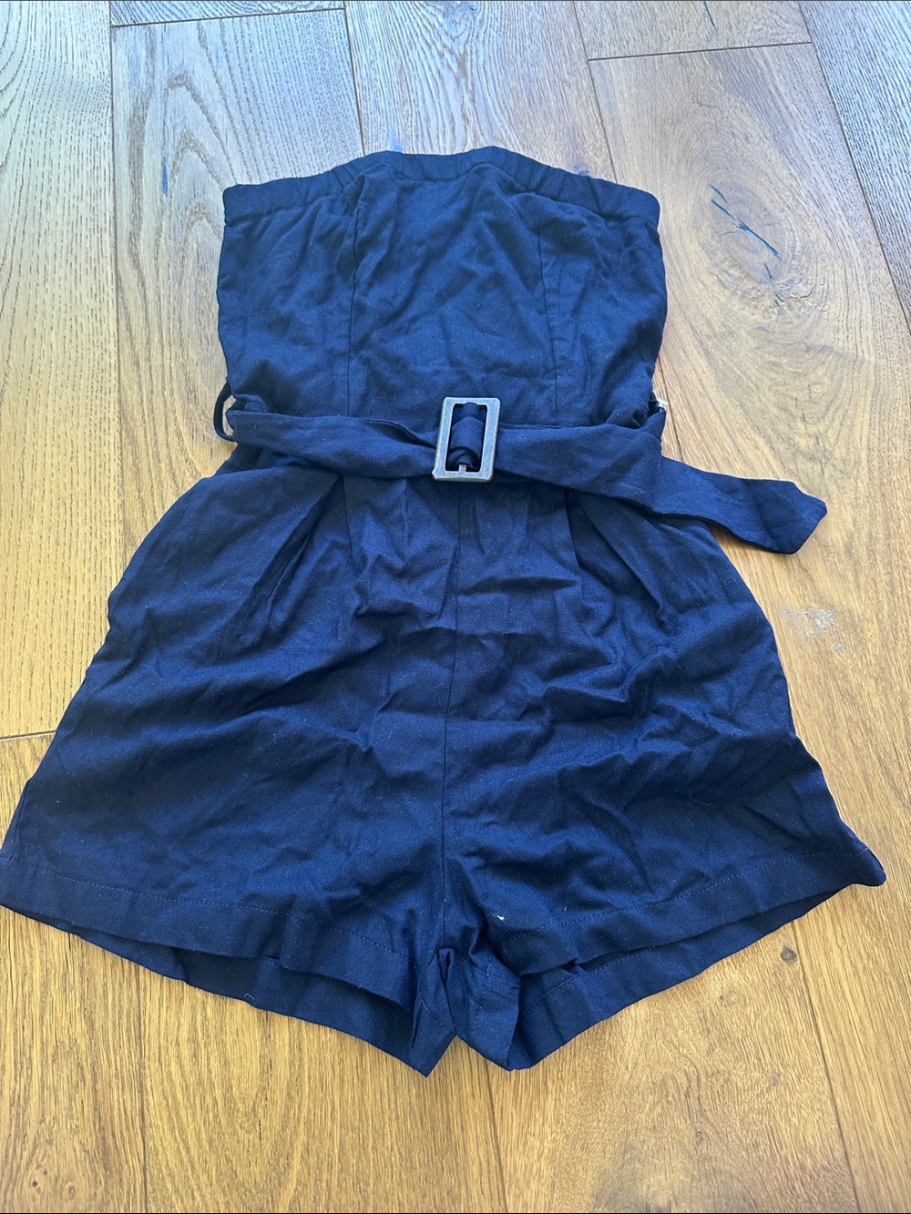 Monteau Navy Strapless Belted Romper with Buckle